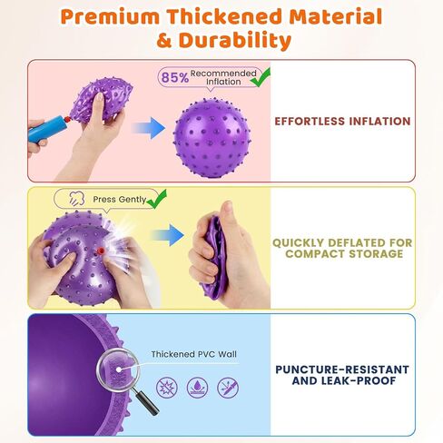 LOVEINUSA 6PCS Bouncy Balls, 7 Inch Sensory Balls for Babies Toddlers, Mini Knobby Ball Spiky Massage Stress Ball with Pump, Party Favors for Kids, Classroom Prize, Goodie Bags Stuffers in Kuwait