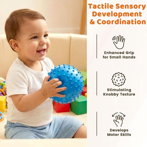 LOVEINUSA 6PCS Bouncy Balls, 7 Inch Sensory Balls for Babies Toddlers, Mini Knobby Ball Spiky Massage Stress Ball with Pump, Party Favors for Kids, Classroom Prize, Goodie Bags Stuffers in Kuwait