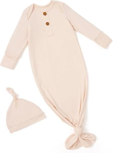 PATPAT Baby Sleeper Gown with Bamboo Viscose for Newborn Girls Boys, Knotted Nightgown with Mittens for Infant Home Coming in Kuwait