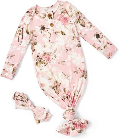 PATPAT Baby Sleeper Gown with Bamboo Viscose for Newborn Girls Boys, Knotted Nightgown with Mittens for Infant Home Coming in Kuwait