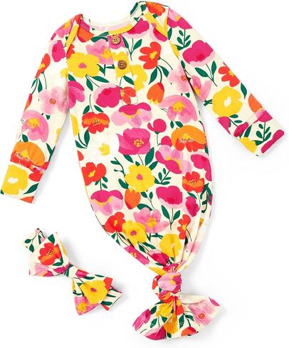 PATPAT Baby Sleeper Gown with Bamboo Viscose for Newborn Girls Boys, Knotted Nightgown with Mittens for Infant Home Coming in Kuwait