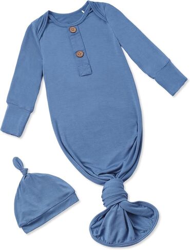 PATPAT Baby Sleeper Gown with Bamboo Viscose for Newborn Girls Boys, Knotted Nightgown with Mittens for Infant Home Coming in Kuwait