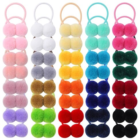 40Pcs Girls Hair Accessories - Small Fluffy Pom Ball Elastic Ponytail Holders and Rubber Bands for Baby Girls, Toddlers, Infants | Small Fluffy Pom Pom Ball Hair Ponytail Holders Hair Accessories for Toddlers Infants in Kuwait