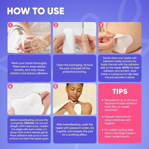 16CT Hydrogel Nipple Pads for Breastfeeding with Lanolin - Cooling Sore Nipple Gel Soothing Pads - Breast Feeding Essentials for Moms by Livaclean Health in Kuwait