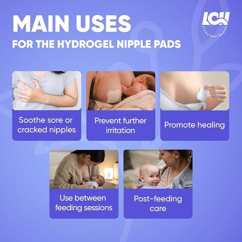 16CT Hydrogel Nipple Pads for Breastfeeding with Lanolin - Cooling Sore Nipple Gel Soothing Pads - Breast Feeding Essentials for Moms by Livaclean Health in Kuwait