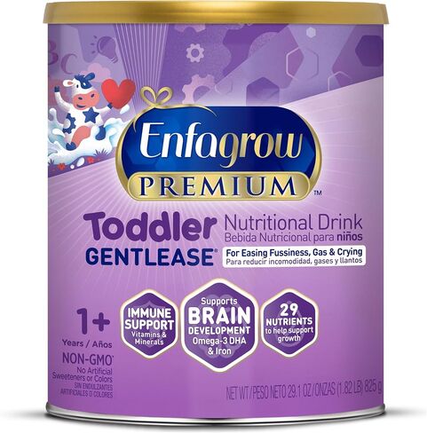 Enfagrow PREMIUM Gentlease Toddler Nutritional Drink, Made with Real Milk, Designed to Ease Fussiness, Gas & Crying, Brain-Building Omega-3, Nutrients for Growth & Immune Support, Powder Can, 29.1 Oz in Kuwait
