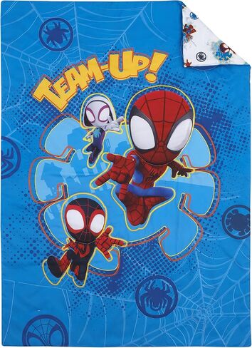 Disney Marvel Spidey and his Amazing Friends Spidey Team Red, White, and Blue 4 Piece Toddler Bed Set - Comforter, Fitted Bottom Sheet, Flat Top Sheet, and Reversible Pillowcase in Kuwait