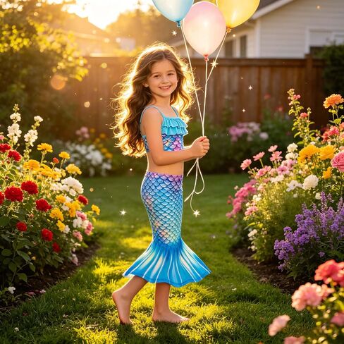 Little Girls 4pcs Swimsuit Bathing Suits Bikini Set with Princess Skirt for Kids Toddler Swimwear for 5-6 Years Green Blue in Kuwait