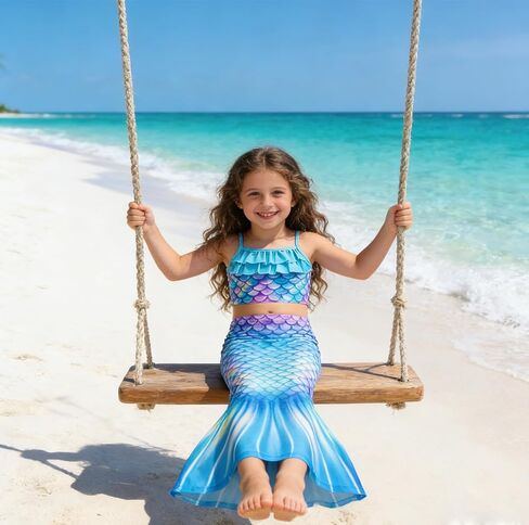 Little Girls 4pcs Swimsuit Bathing Suits Bikini Set with Princess Skirt for Kids Toddler Swimwear for 5-6 Years Green Blue in Kuwait