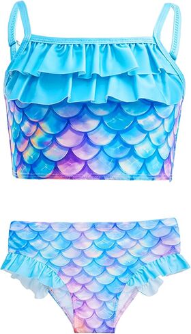 Little Girls 4pcs Swimsuit Bathing Suits Bikini Set with Princess Skirt for Kids Toddler Swimwear for 5-6 Years Green Blue in Kuwait