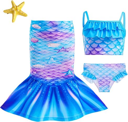 Little Girls 4pcs Swimsuit Bathing Suits Bikini Set with Princess Skirt for Kids Toddler Swimwear for 2-3 Years Blue in Kuwait