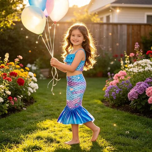 Little Girls 4pcs Swimsuit Bathing Suits Bikini Set with Princess Skirt for Kids Toddler Swimwear for 2-3 Years Blue in Kuwait