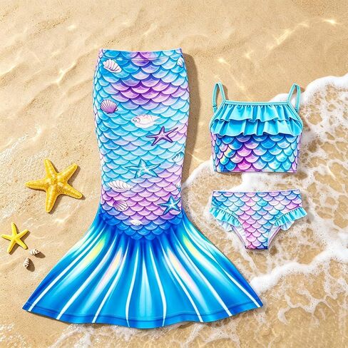 Little Girls 4pcs Swimsuit Bathing Suits Bikini Set with Princess Skirt for Kids Toddler Swimwear for 2-3 Years Blue in Kuwait