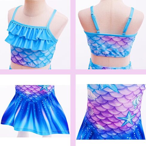 Little Girls 4pcs Swimsuit Bathing Suits Bikini Set with Princess Skirt for Kids Toddler Swimwear for 2-3 Years Blue in Kuwait
