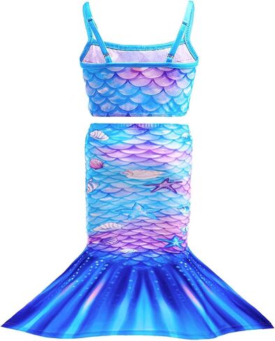 Little Girls 4pcs Swimsuit Bathing Suits Bikini Set with Princess Skirt for Kids Toddler Swimwear for 2-3 Years Blue in Kuwait
