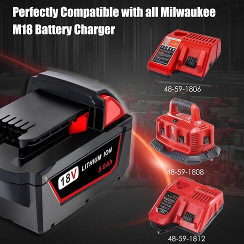 5.0Ah Replacement Battery for Milwaukee 18V Battery Compatible with Milwaukee M18 Battery 48-11-1850 48-11-1852 48-11-1820 48-11-1828 48-11-1830 Cordless Power Tools 2 Pack in Kuwait