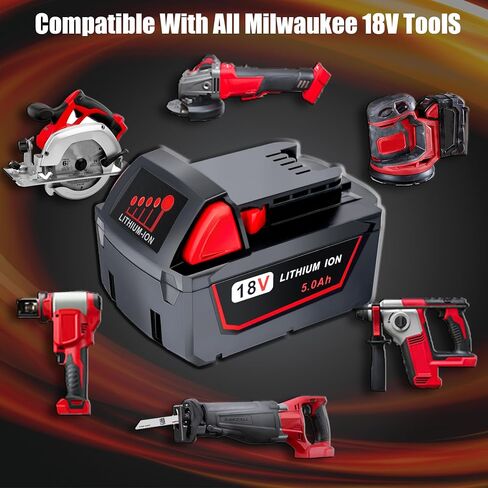 5.0Ah Replacement Battery for Milwaukee 18V Battery Compatible with Milwaukee M18 Battery 48-11-1850 48-11-1852 48-11-1820 48-11-1828 48-11-1830 Cordless Power Tools 2 Pack in Kuwait