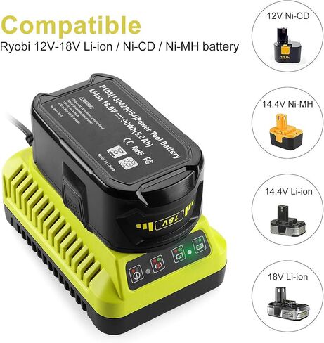 Energup 2Pack 18Volt P102 Replace for Ryobi 18V Batteries and Charger Combo 3.5A, for 18 Volt ONE Plus P103 P104 P105 P107 P109 P190 P191 P122 for Ryobi 18v Battery in Kuwait