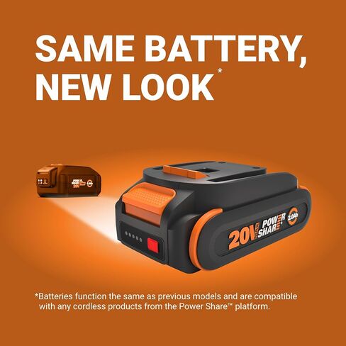WORX 20V 2.0Ah Lithium-ion Battery 1 pc, WA3669 | WORX PowerShare; intelligent battery; stays cool; 360° cell protection; charge-level indicator in Saudi Arabia