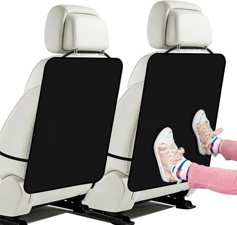 2PCS Kick Mats Back Seat Protector for Kids, Waterproof Oxford Cloth Car Back of Seat Protector, Seatback Cover for Car Front Seats, Protection Against Dirt Dust Mud Scratches (Black) in Kuwait
