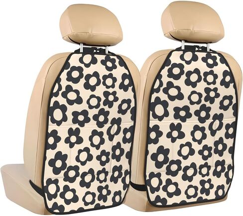 2 Pack Car Kick Mats Back Seat Protector Waterproof Back Seat Organizer with 3 Mesh Storage Pockets, Universal Fit Automotive Backseat Guard (Black) in Kuwait