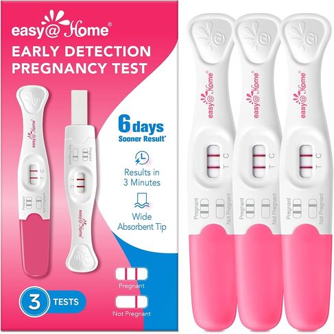 easy@Home Early Pregnancy Test: 6 Days Sooner Result* 10 MIU/mL Sensitivity | Early Detection Pregnancy Stick - Fast & Rapid hCG Tests for Home Use - 3 Count in Kuwait