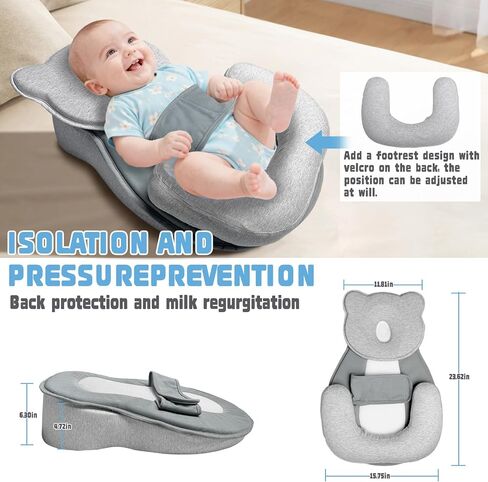 Reflux Pillow for Baby, Baby Lounger Pillow for Infant Support | Adjustable Footrest and Head Support, Removable Cover, Machine-Washable, Breathable and Lightweight in Kuwait