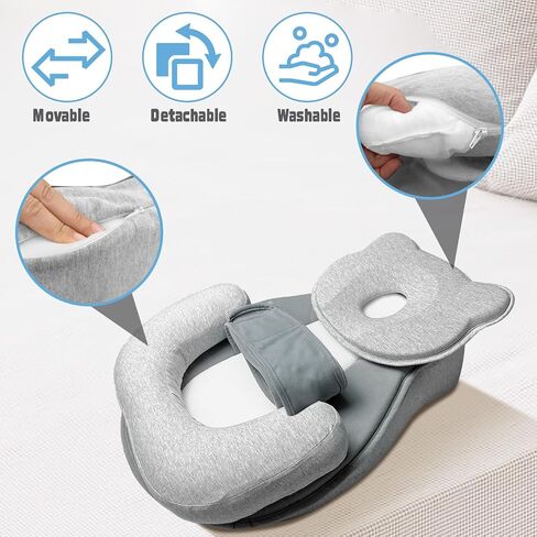 Reflux Pillow for Baby, Baby Lounger Pillow for Infant Support | Adjustable Footrest and Head Support, Removable Cover, Machine-Washable, Breathable and Lightweight in Kuwait