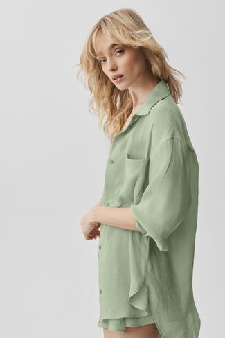 Alo Yoga Semi-Sheer Golden Hour Button Down Long Sleeve - Dune Grass in Kuwait