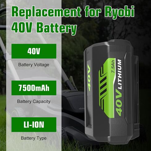 7.5Ah Replacement for Ryobi 40V Lithium Battery 7500mAh OP40601 OP40602 | OP40601 OP40602 OP4075A OP4040 OP40404 OP4050A Compatible with Ryobi 40V Cordless Power Tool(Green) in Saudi Arabia