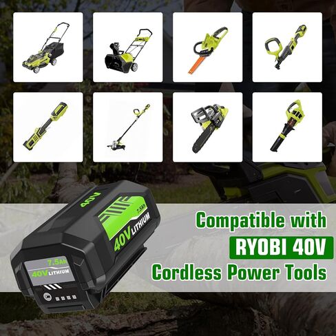 7.5Ah Replacement for Ryobi 40V Lithium Battery 7500mAh OP40601 OP40602 | OP40601 OP40602 OP4075A OP4040 OP40404 OP4050A Compatible with Ryobi 40V Cordless Power Tool(Green) in Saudi Arabia