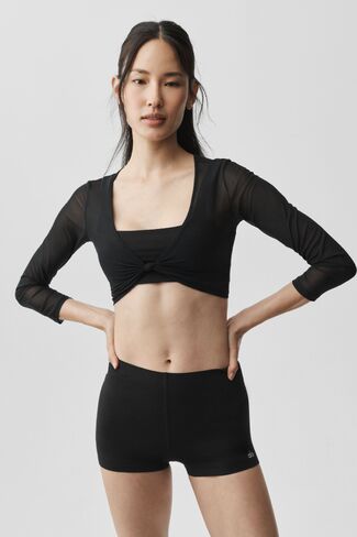 Alo Yoga Mesh Knotty 3/4 Sleeve Top - Black in Saudi Arabia