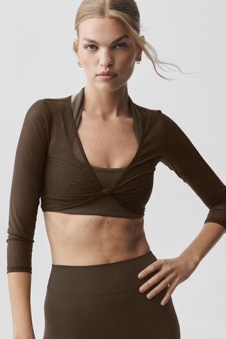 Alo Yoga Mesh Knotty 3/4 Sleeve Top - Espresso in Kuwait