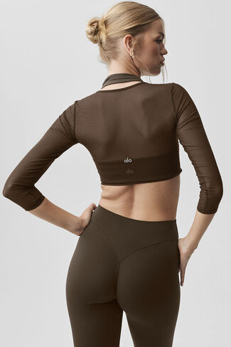 Alo Yoga Mesh Knotty 3/4 Sleeve Top - Espresso in Kuwait