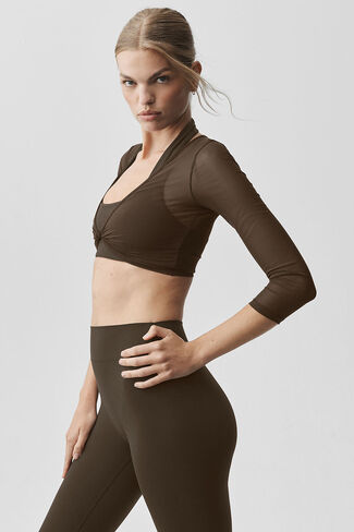 Alo Yoga Mesh Knotty 3/4 Sleeve Top - Espresso in Kuwait