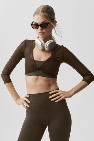 Alo Yoga Mesh Knotty 3/4 Sleeve Top - Espresso in Kuwait