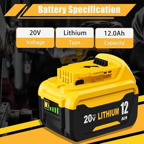 2Packs 12.0Ah Lithium Replacement for Dewalt 20V Battery and DCB107 Charger | Compatible with Dewalt 20V MAX Battery DCB207 DCB206 DCB204 DCB200 DCB201 DCB203 Series Power Tool(Yellow) in Saudi Arabia