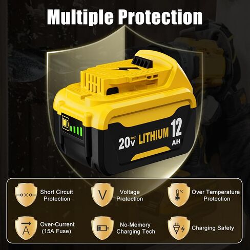 2Packs 12.0Ah Lithium Replacement for Dewalt 20V Battery and DCB107 Charger | Compatible with Dewalt 20V MAX Battery DCB207 DCB206 DCB204 DCB200 DCB201 DCB203 Series Power Tool(Yellow) in Saudi Arabia