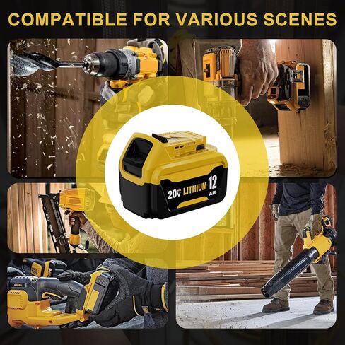 2Packs 12.0Ah Lithium Replacement for Dewalt 20V Battery and DCB107 Charger | Compatible with Dewalt 20V MAX Battery DCB207 DCB206 DCB204 DCB200 DCB201 DCB203 Series Power Tool(Yellow) in Saudi Arabia