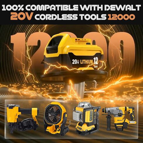 2Packs 12.0Ah Lithium Replacement for Dewalt 20V Battery and DCB107 Charger | Compatible with Dewalt 20V MAX Battery DCB207 DCB206 DCB204 DCB200 DCB201 DCB203 Series Power Tool(Yellow) in Saudi Arabia