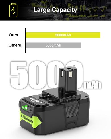 5000mAh Battery Replacement for Ryobi 18V Battery P105 P108, Compatible with All Ryobi 18V one+ Cordless Power Tools in Saudi Arabia