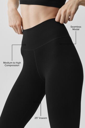 Alo Yoga Seamless Modal Ribbed High-Waist 7/8 Legging - Black in Kuwait