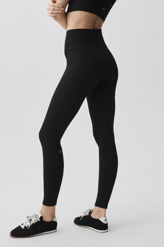 Alo Yoga Seamless Modal Ribbed High-Waist 7/8 Legging - Black in Kuwait