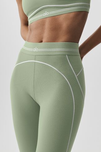 Alo Yoga Airbrush High-Waist 7/8 Heart Throb Legging - Dune Grass/White in Kuwait