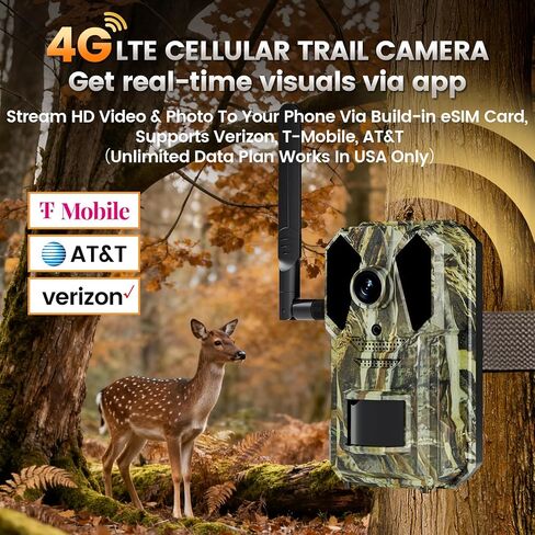 Trail Camera, 4G Cellular Dual Lens Trail Cameras 2.7K, 0.2s Fast Trigger Speed, Game Camera with Full Color Night Vision, No Glow IR, Motion Detection, No WiFi Needed, IP 65 Waterproof in Kuwait