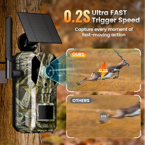 Trail Camera, 4G Cellular Dual Lens Trail Cameras 2.7K, 0.2s Fast Trigger Speed, Game Camera with Full Color Night Vision, No Glow IR, Motion Detection, No WiFi Needed, IP 65 Waterproof in Kuwait