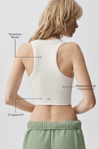 Alo Yoga Seamless Modal Ribbed High Neck Delight Bra - White in Saudi Arabia