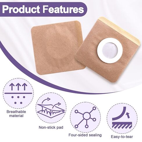 50pcs Disposable Castor Oil Packs, Square Style, Skin Color | Fabric & Organic Cotton, Self-Adhesive, Highly Absorbent, Belly Button Pads, for Abdomen Knees Feet in Kuwait