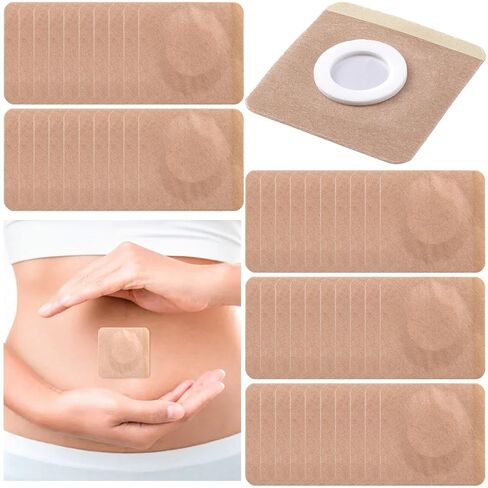 50pcs Disposable Castor Oil Packs, Square Style, Skin Color | Fabric & Organic Cotton, Self-Adhesive, Highly Absorbent, Belly Button Pads, for Abdomen Knees Feet in Kuwait