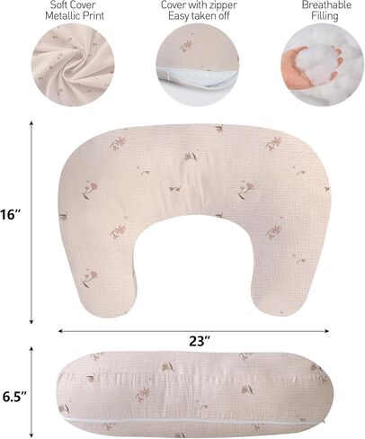 Little Grape Land Muslin Nursing Pillow, Soft 100% Cotton Breastfeeding Pillow with Breathable Cotton Removable Cover, Fog Flower Breast Feeding Pillows for Babies 0-12 Months (Fog Flower) in Kuwait